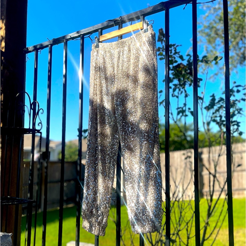 NWT Art Class GIRLS silver sequin 7/8 pants | sz large (10/12)